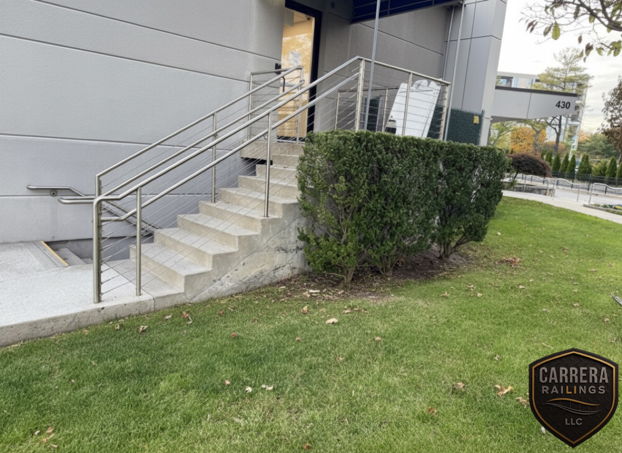 Sleek black railing for a modern home.